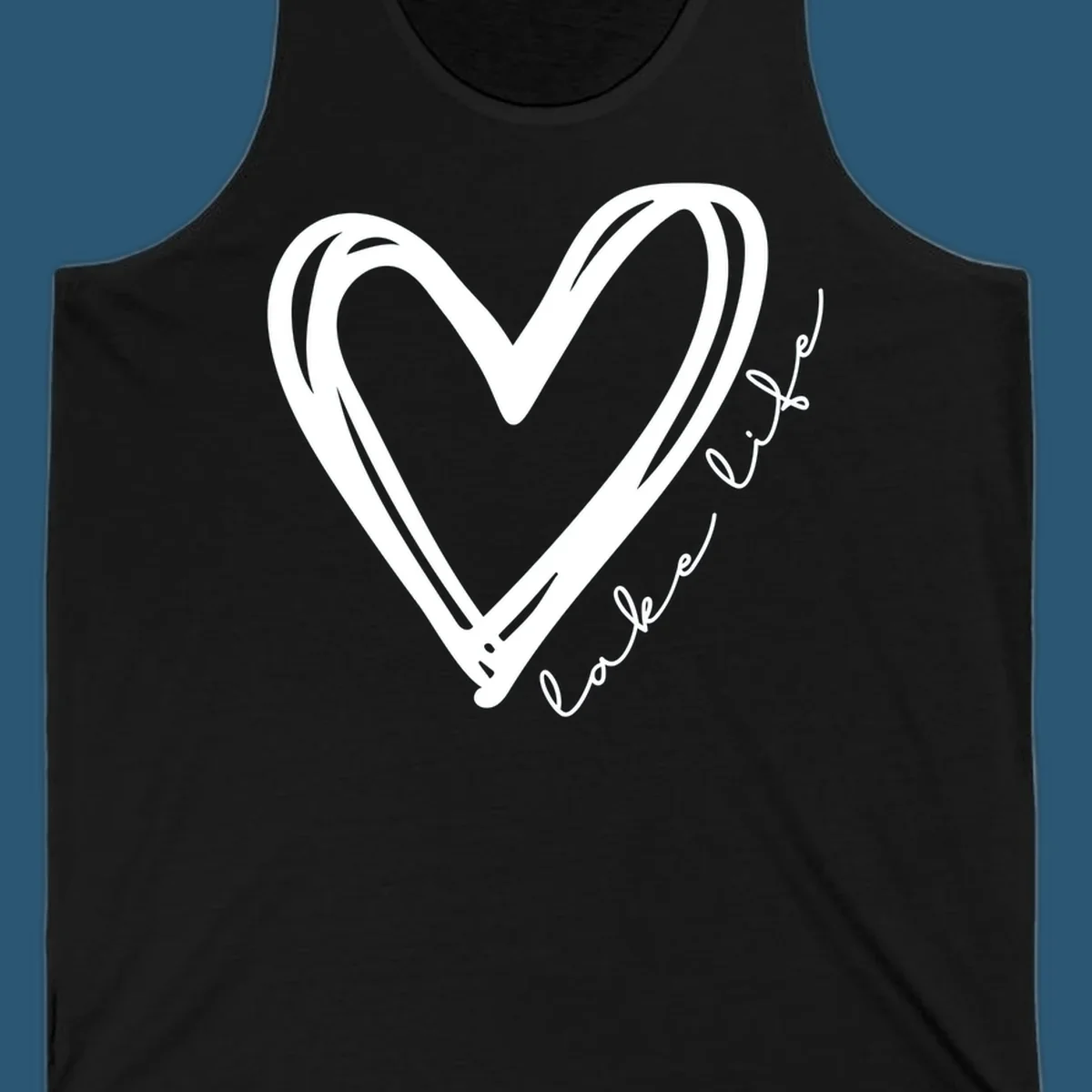 Hand-drawn heart with 'lake life' text, representing lake life heart.