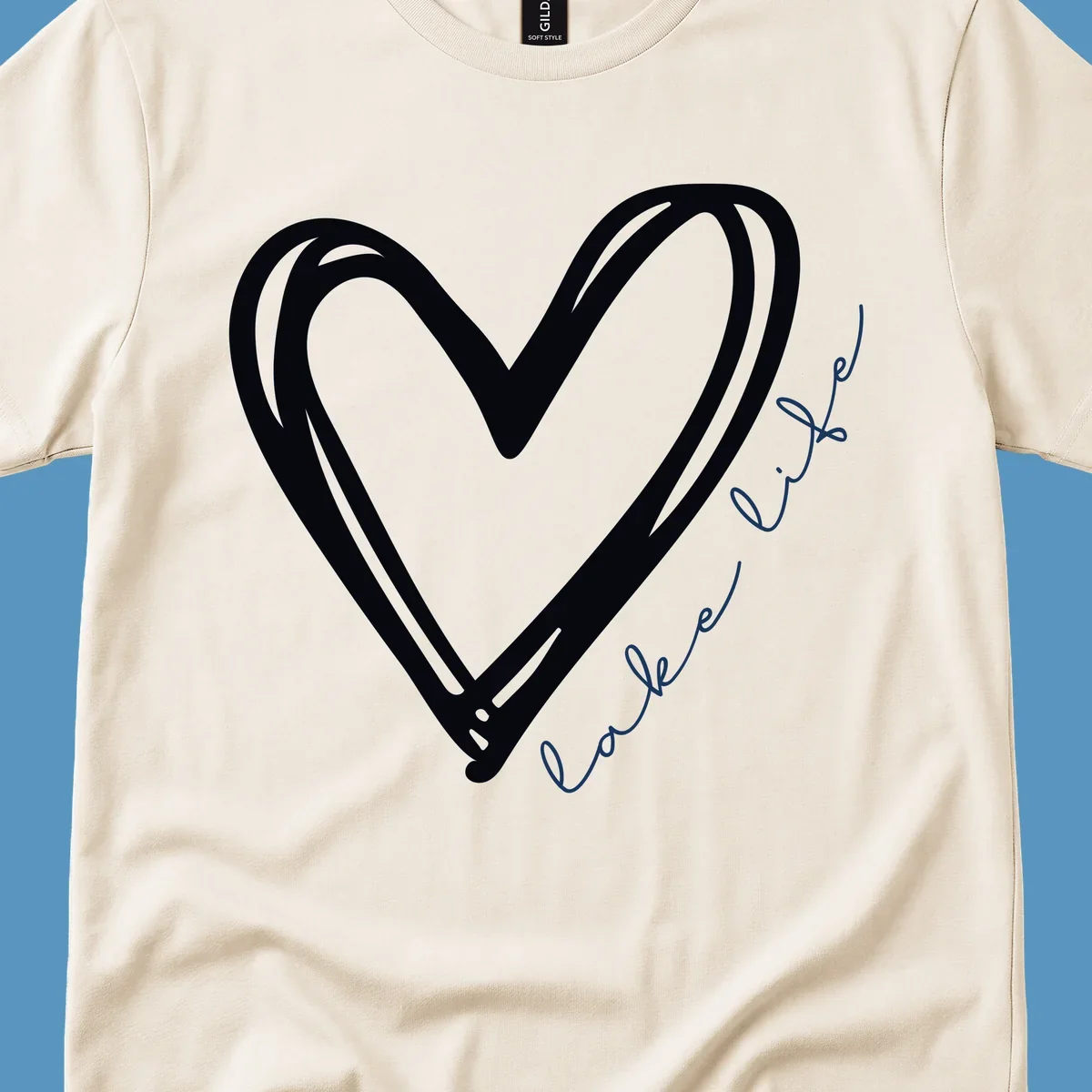 Hand-drawn heart with 'lake life' text, representing lake life heart.