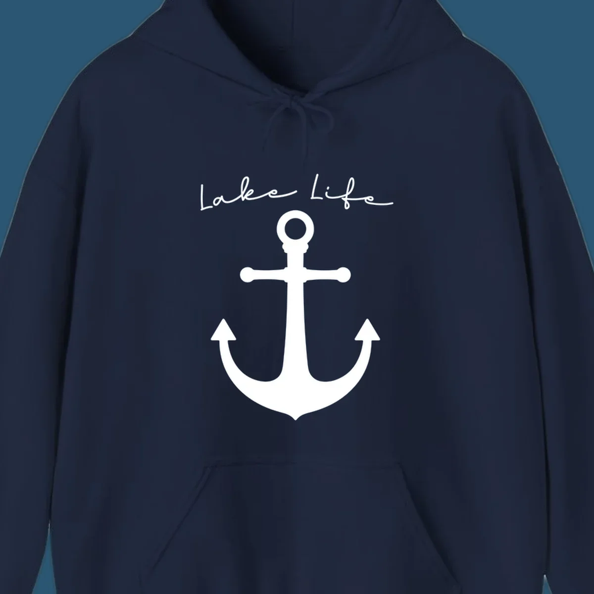 Lake life text with a white anchor graphic.