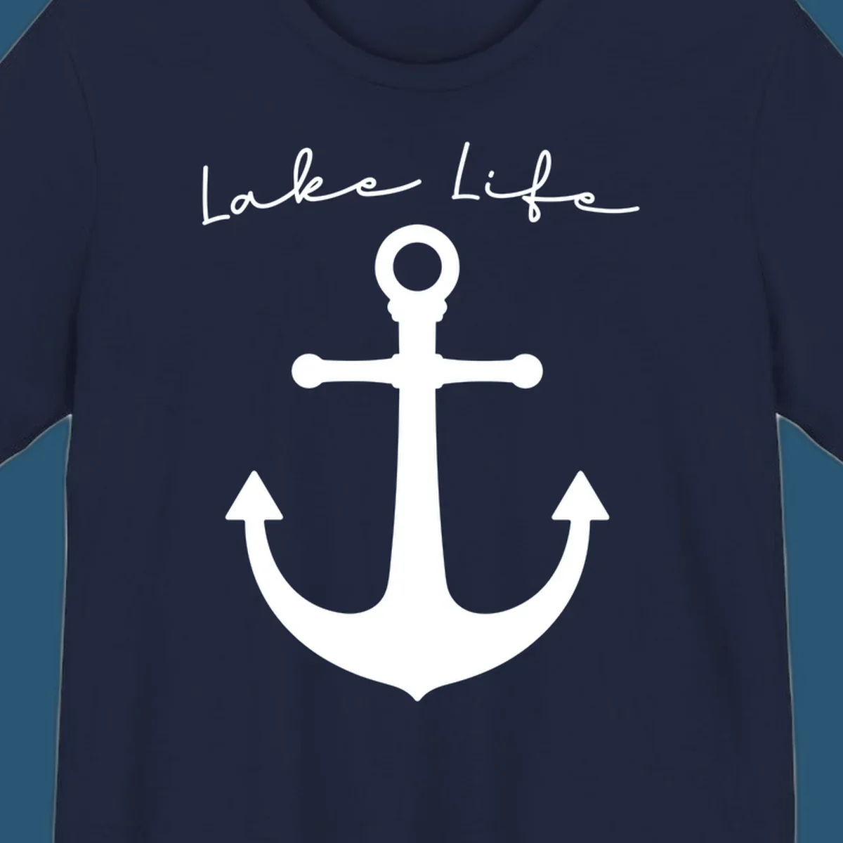 Lake life text with a white anchor graphic.