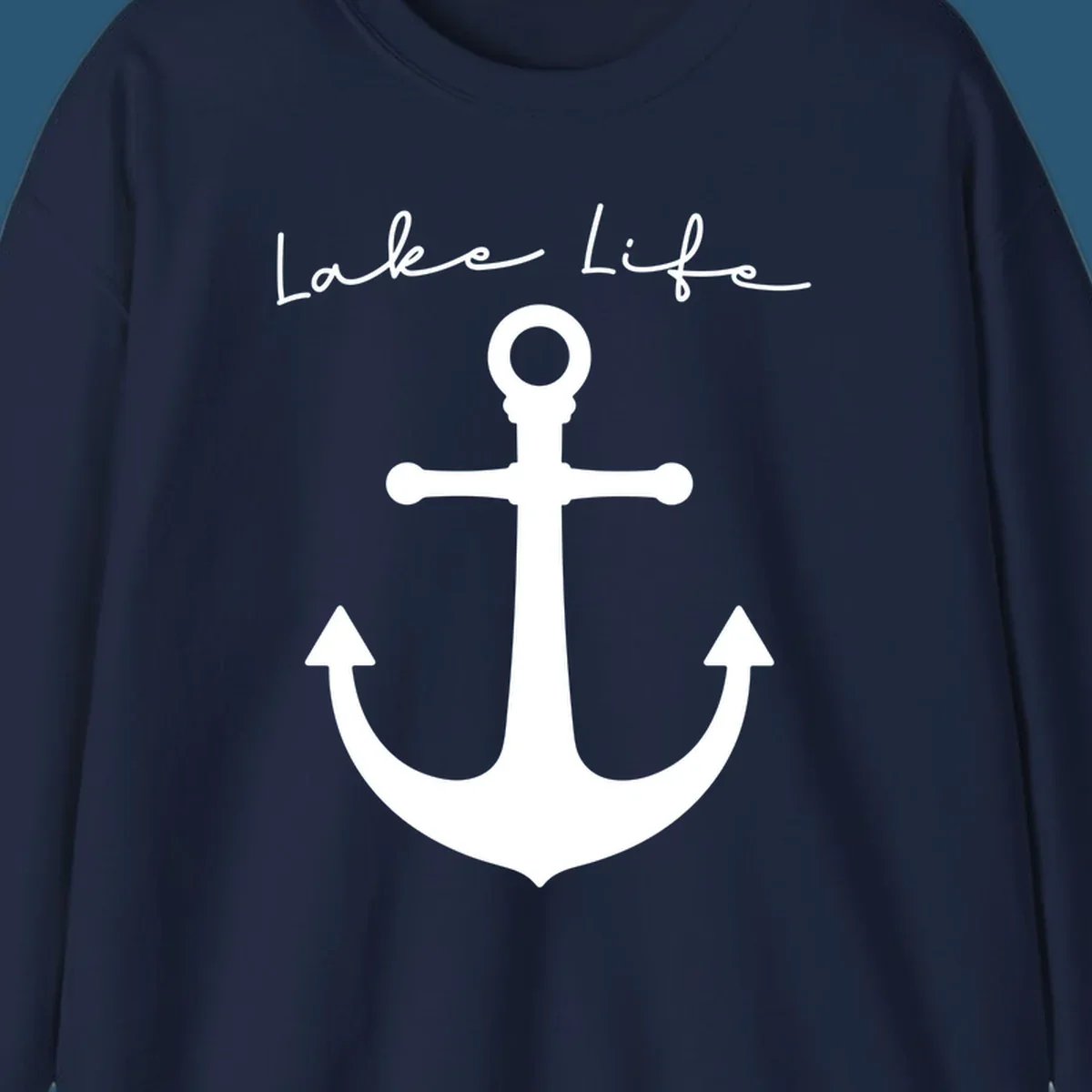 Lake life text with a white anchor graphic.