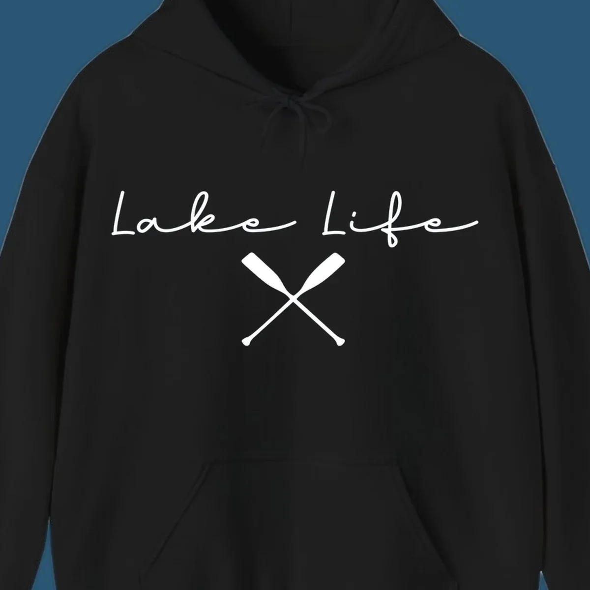 Lake Life text with crossed oars graphic, lake-life-oars.