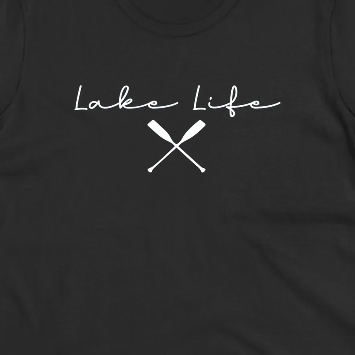 Lake Life text with crossed oars graphic, lake-life-oars.