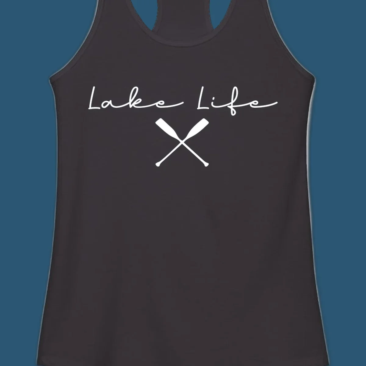 Lake Life text with crossed oars graphic, lake-life-oars.