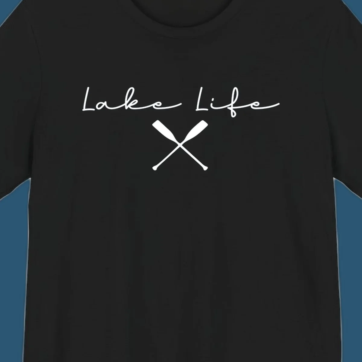 Lake Life text with crossed oars graphic, lake-life-oars.