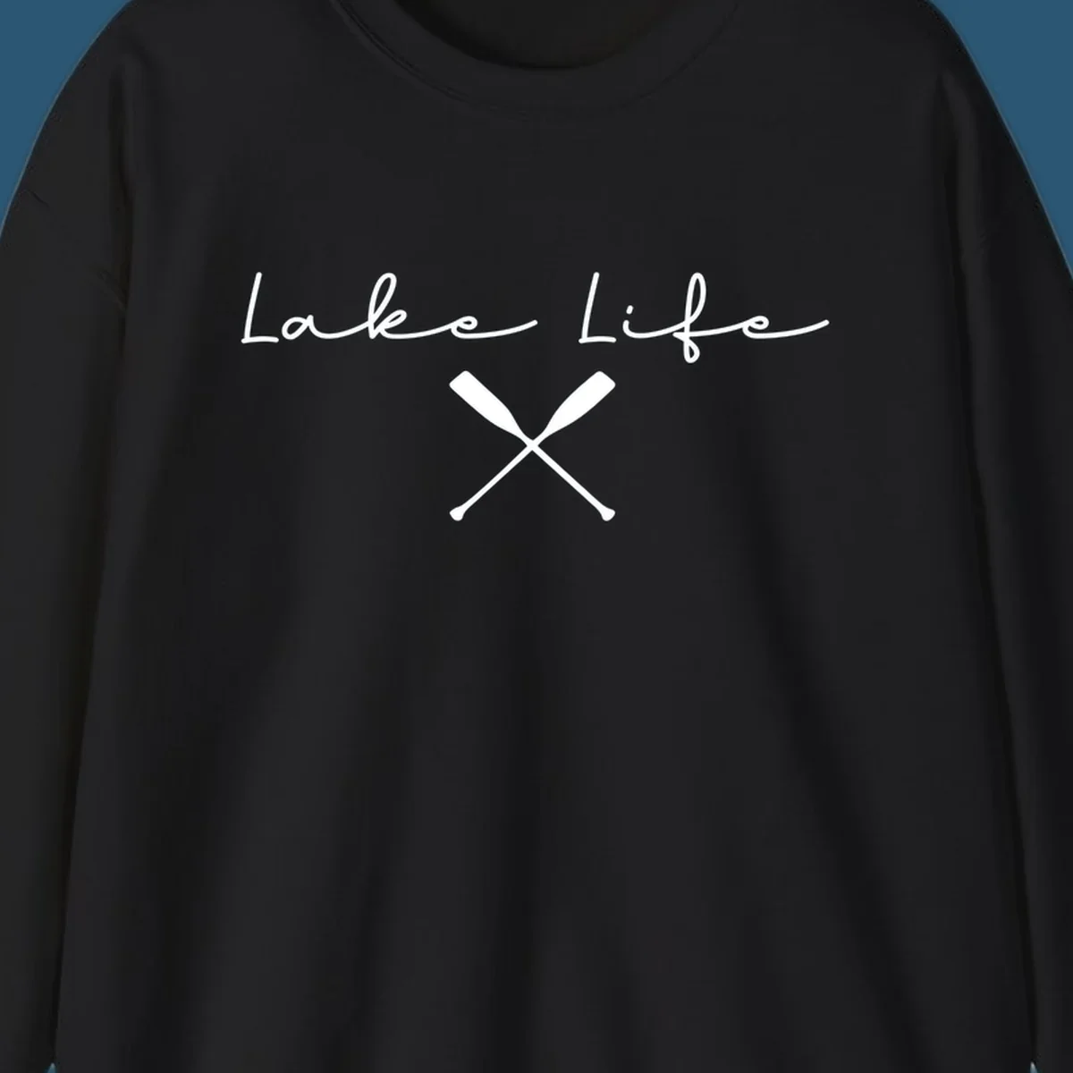 Lake Life text with crossed oars graphic, lake-life-oars.