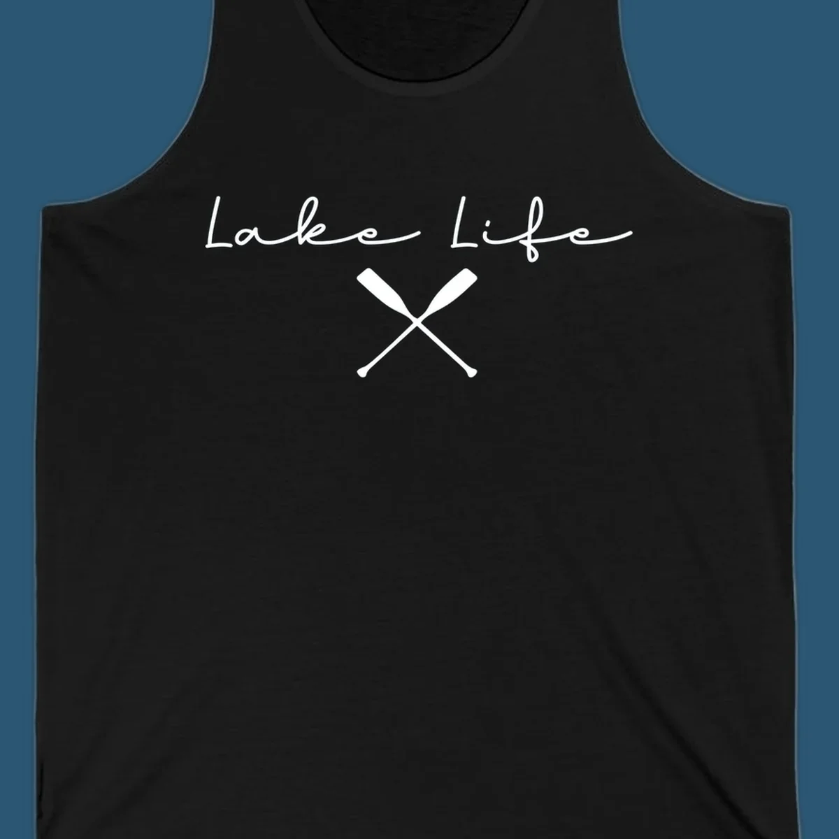 Lake Life text with crossed oars graphic, lake-life-oars.