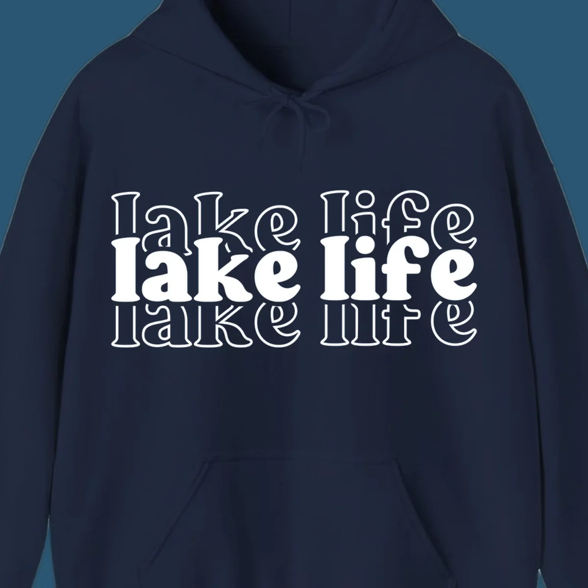 Lake life retro typography design with repeating text.