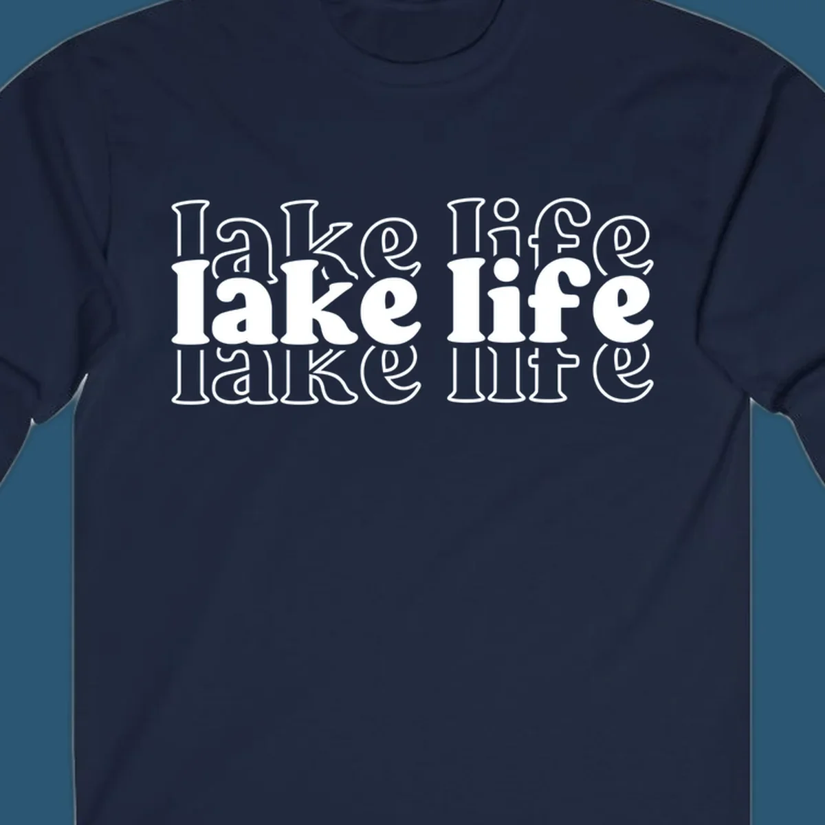 Lake life retro typography design with repeating text.