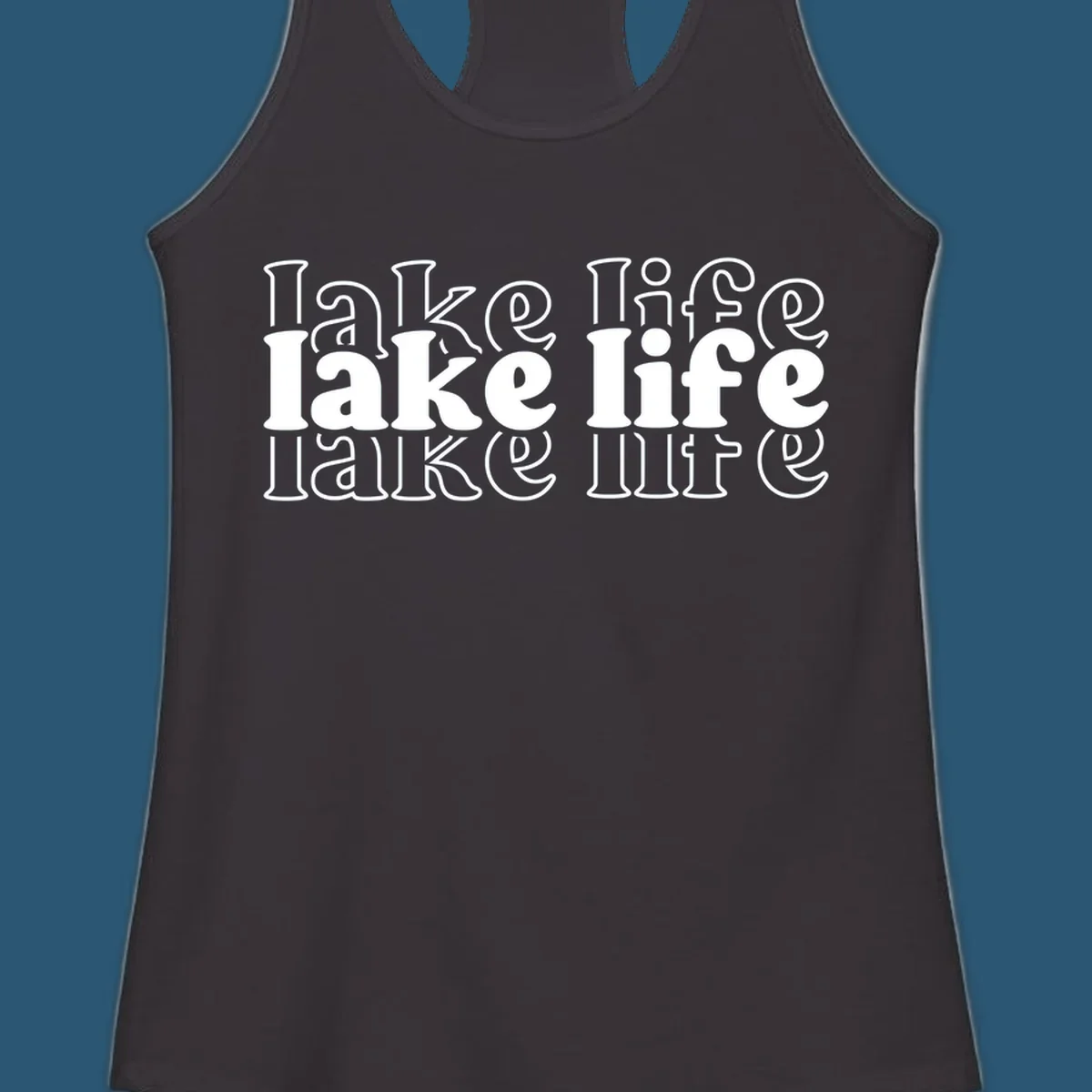 Lake life retro typography design with repeating text.