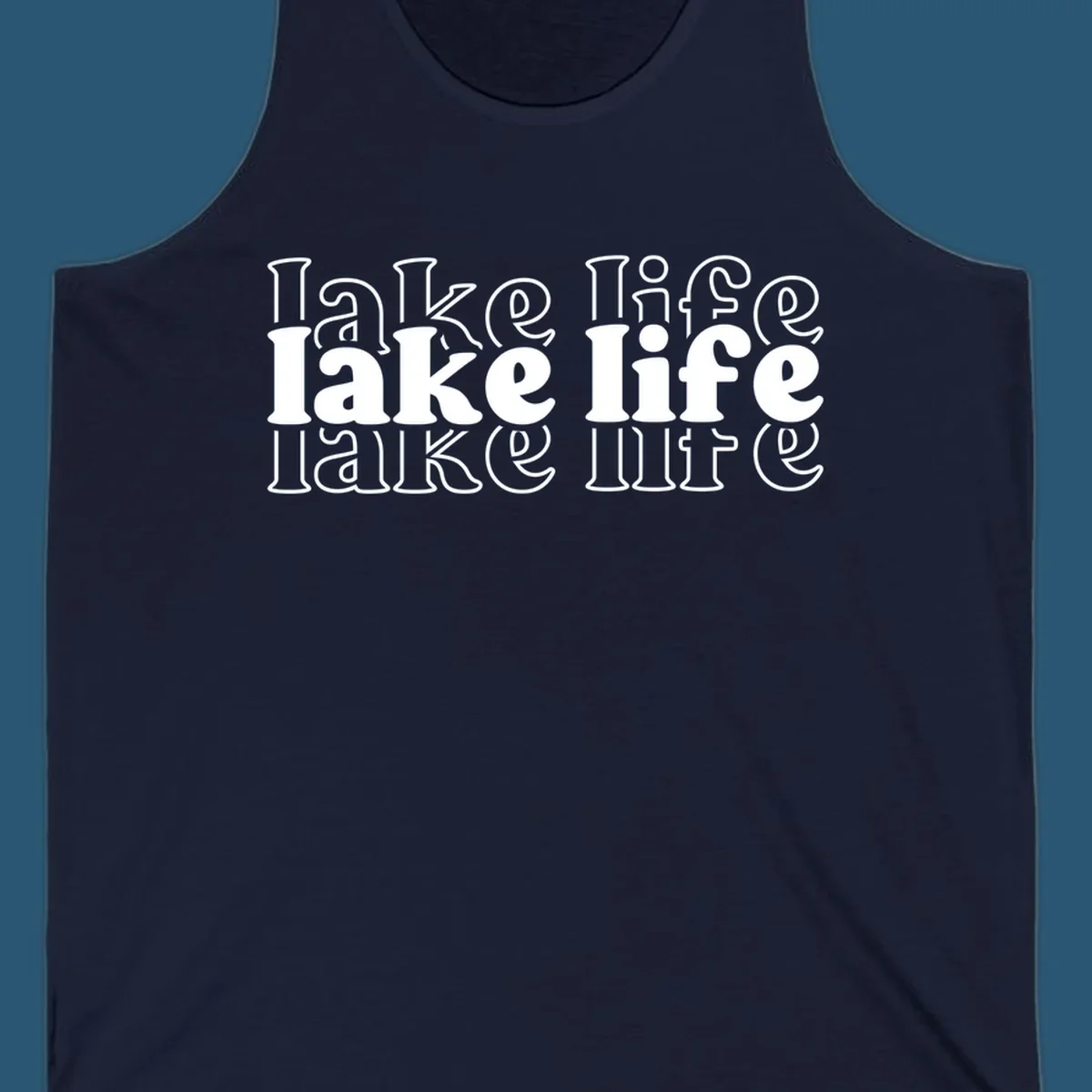 Lake life retro typography design with repeating text.