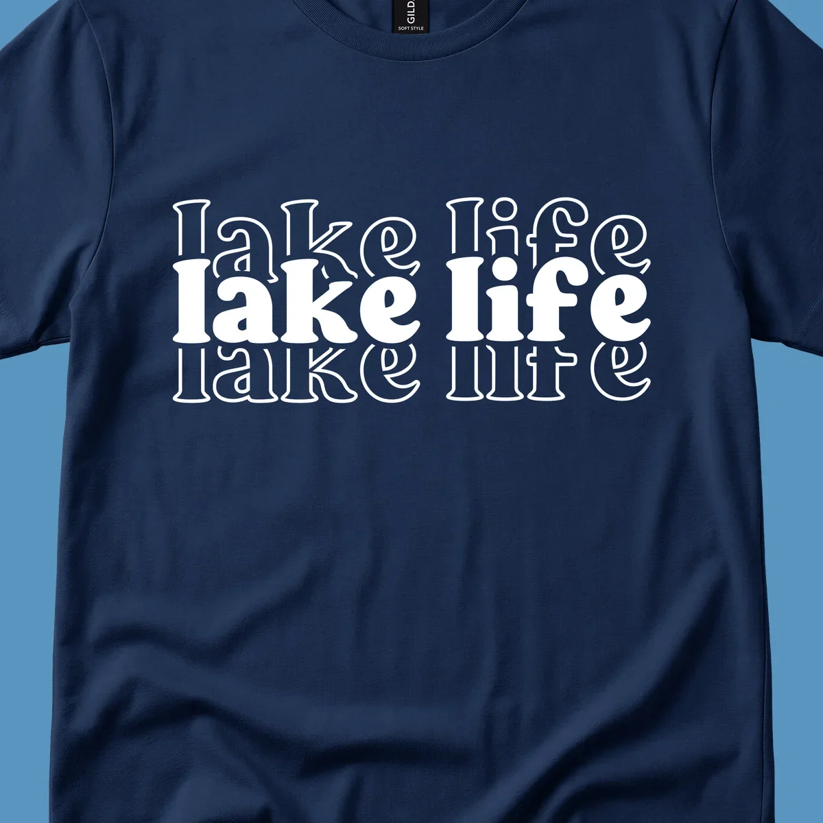 Lake life retro typography design with repeating text.