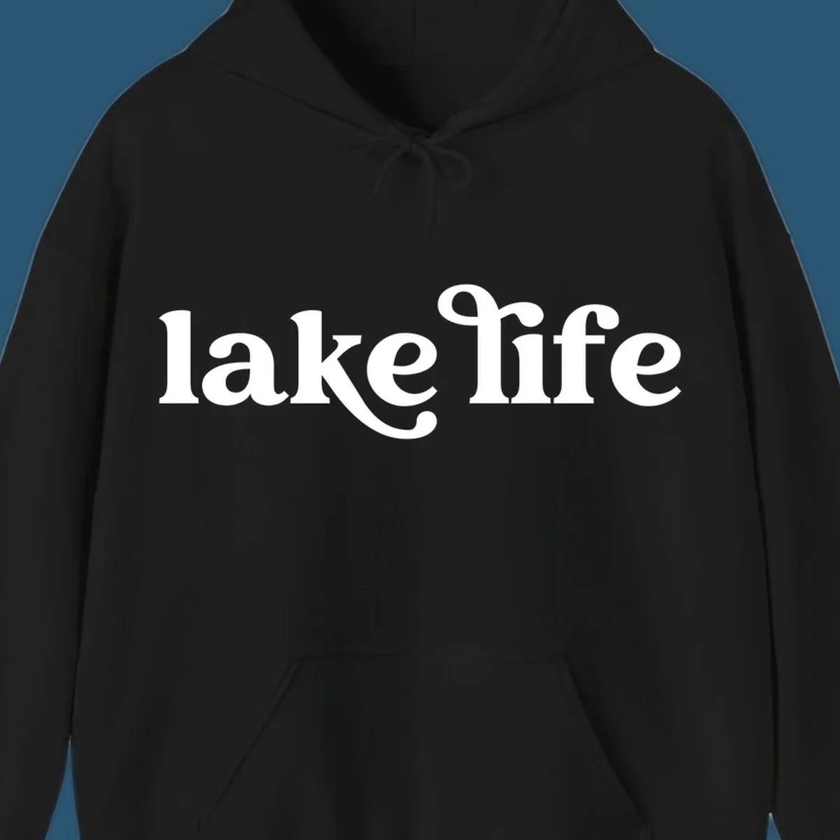 White lake life typography design on a black background.