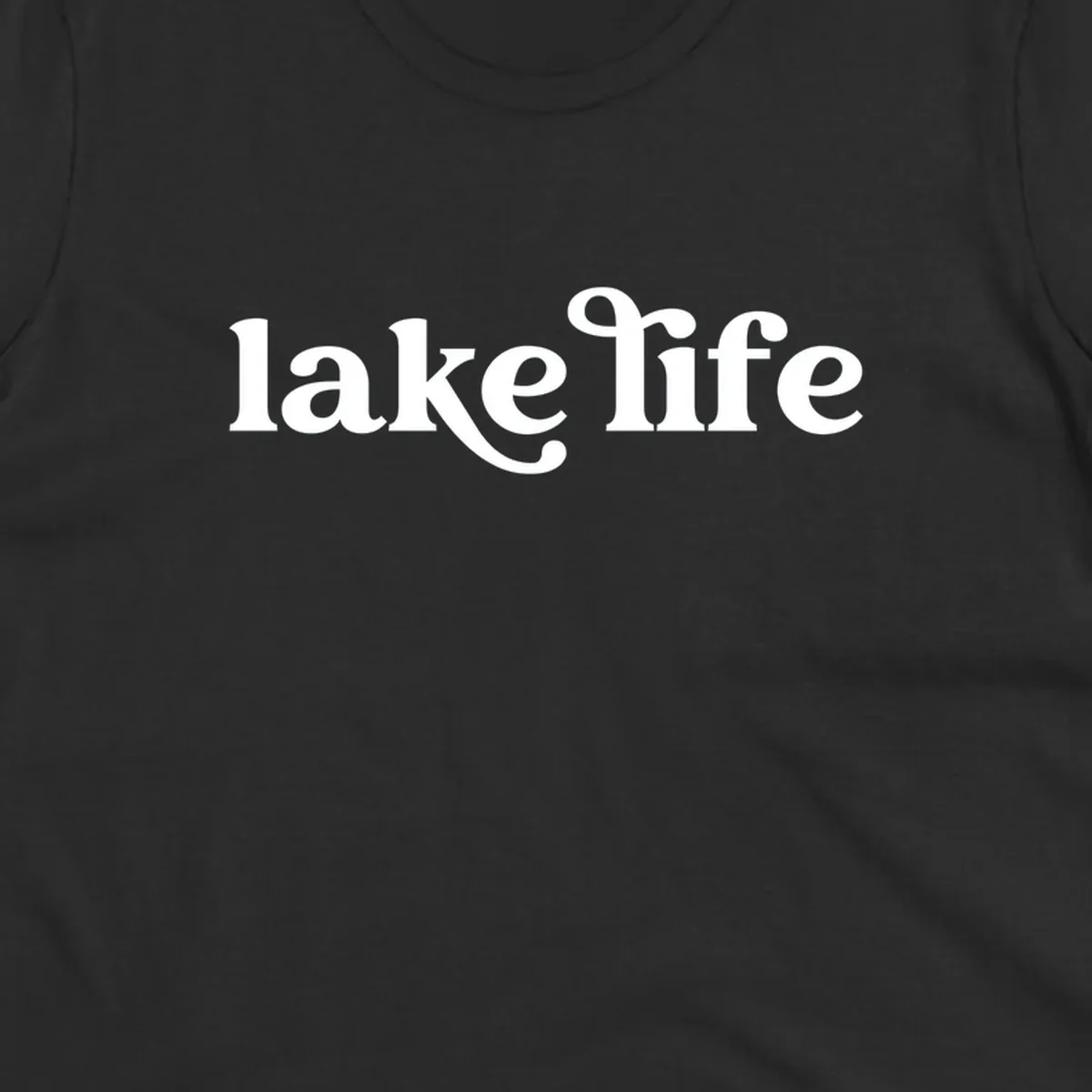 White lake life typography design on a black background.
