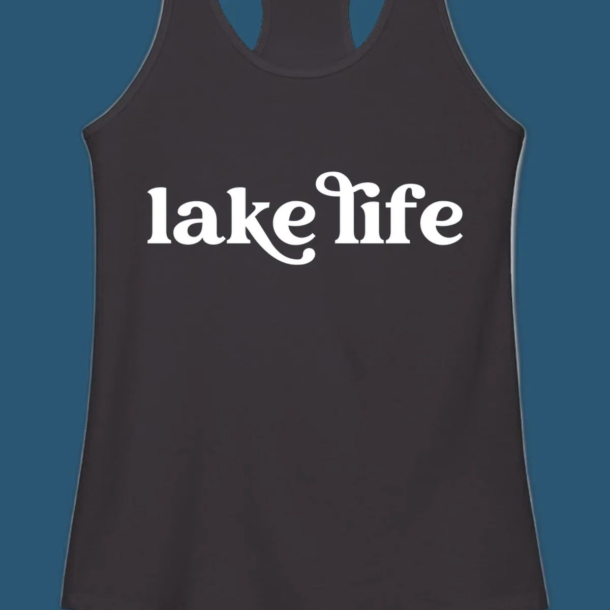 White lake life typography design on a black background.