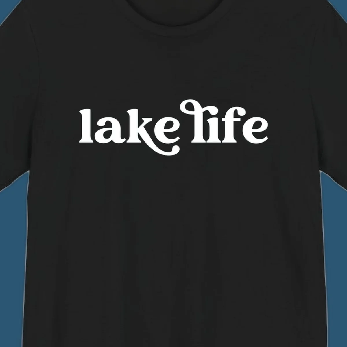 White lake life typography design on a black background.