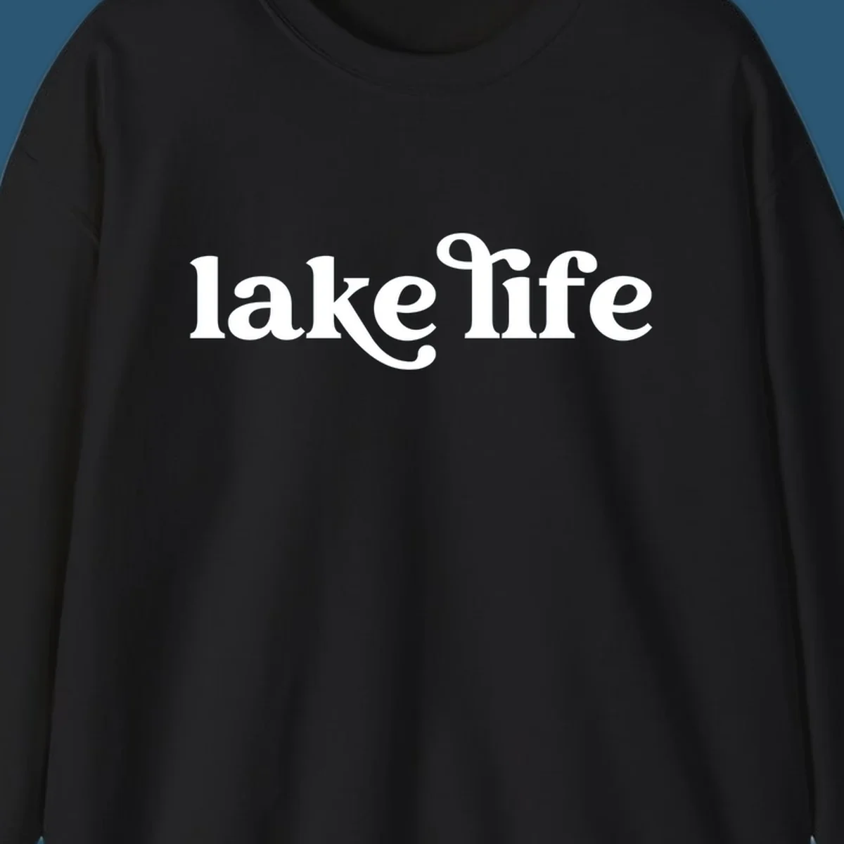 White lake life typography design on a black background.