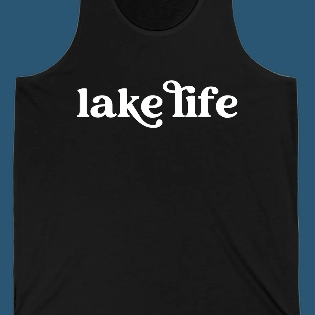 White lake life typography design on a black background.