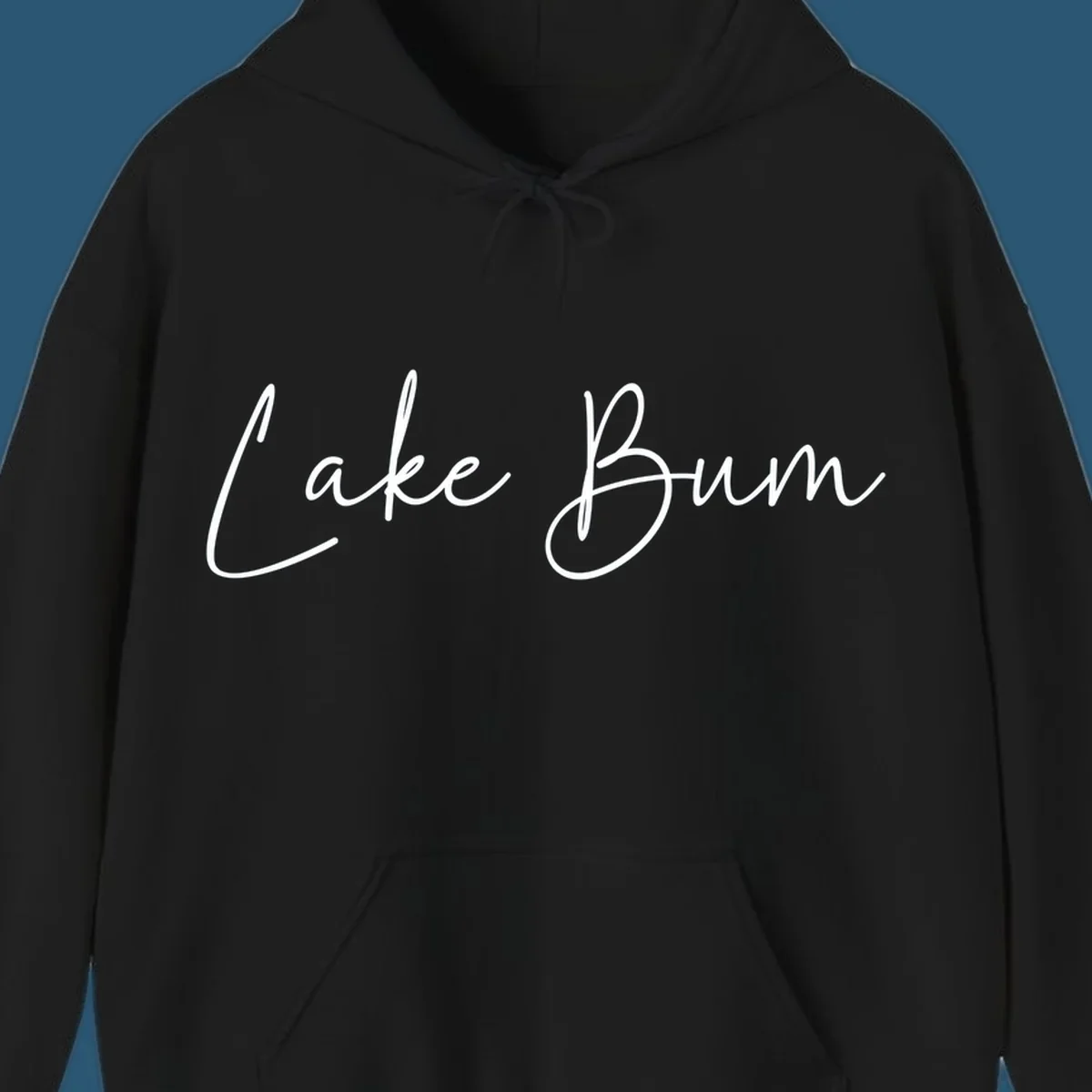 Lake Bum script logo in white on black and navy on white.
