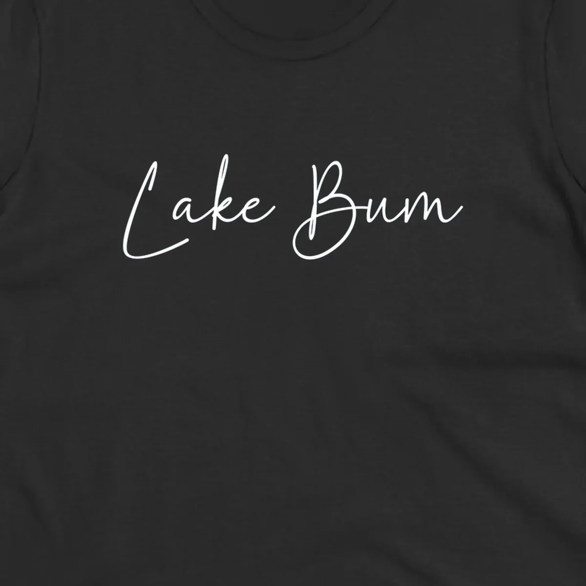Lake Bum script logo in white on black and navy on white.