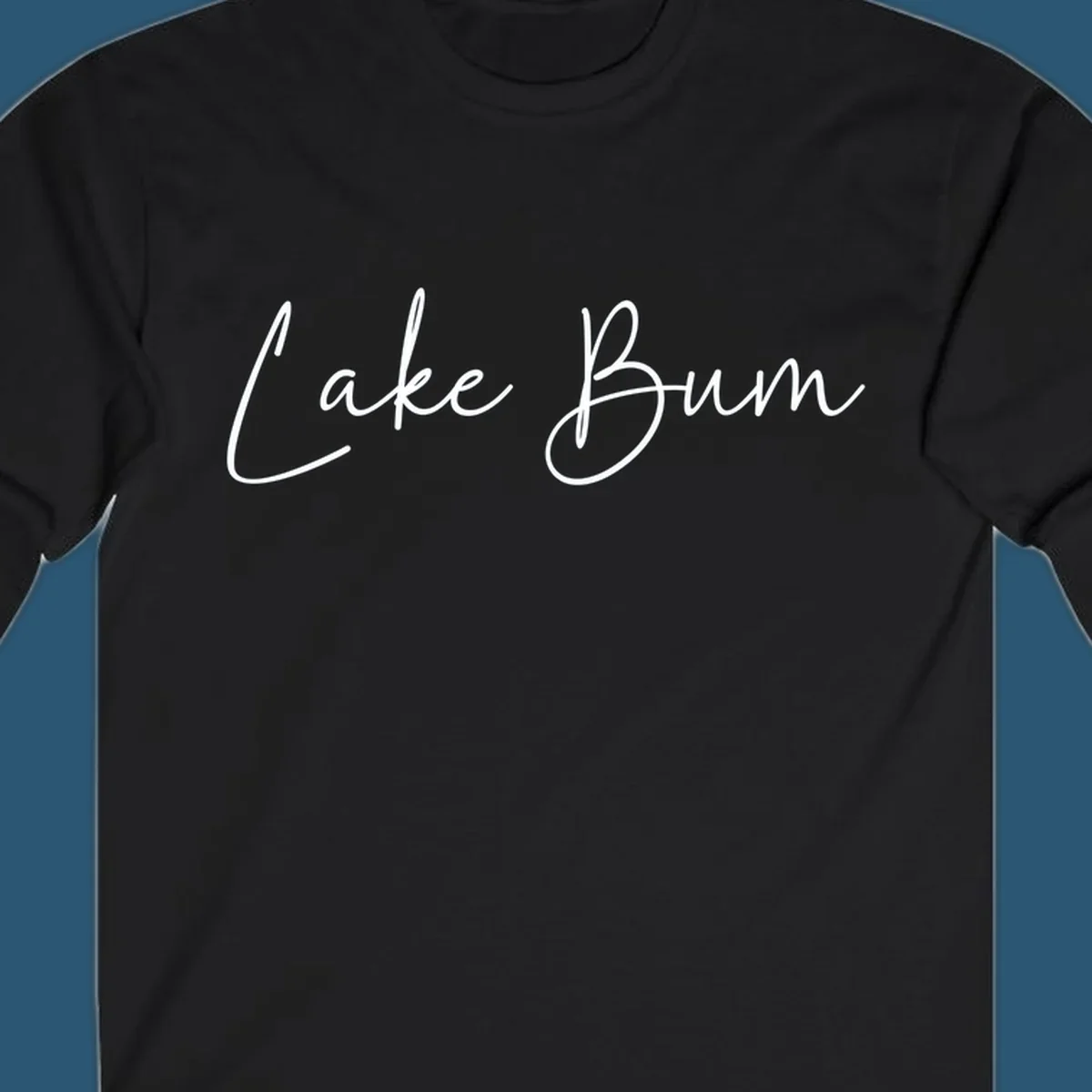 Lake Bum script logo in white on black and navy on white.