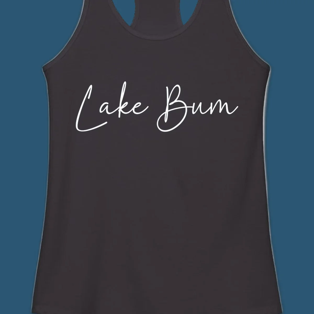 Lake Bum script logo in white on black and navy on white.