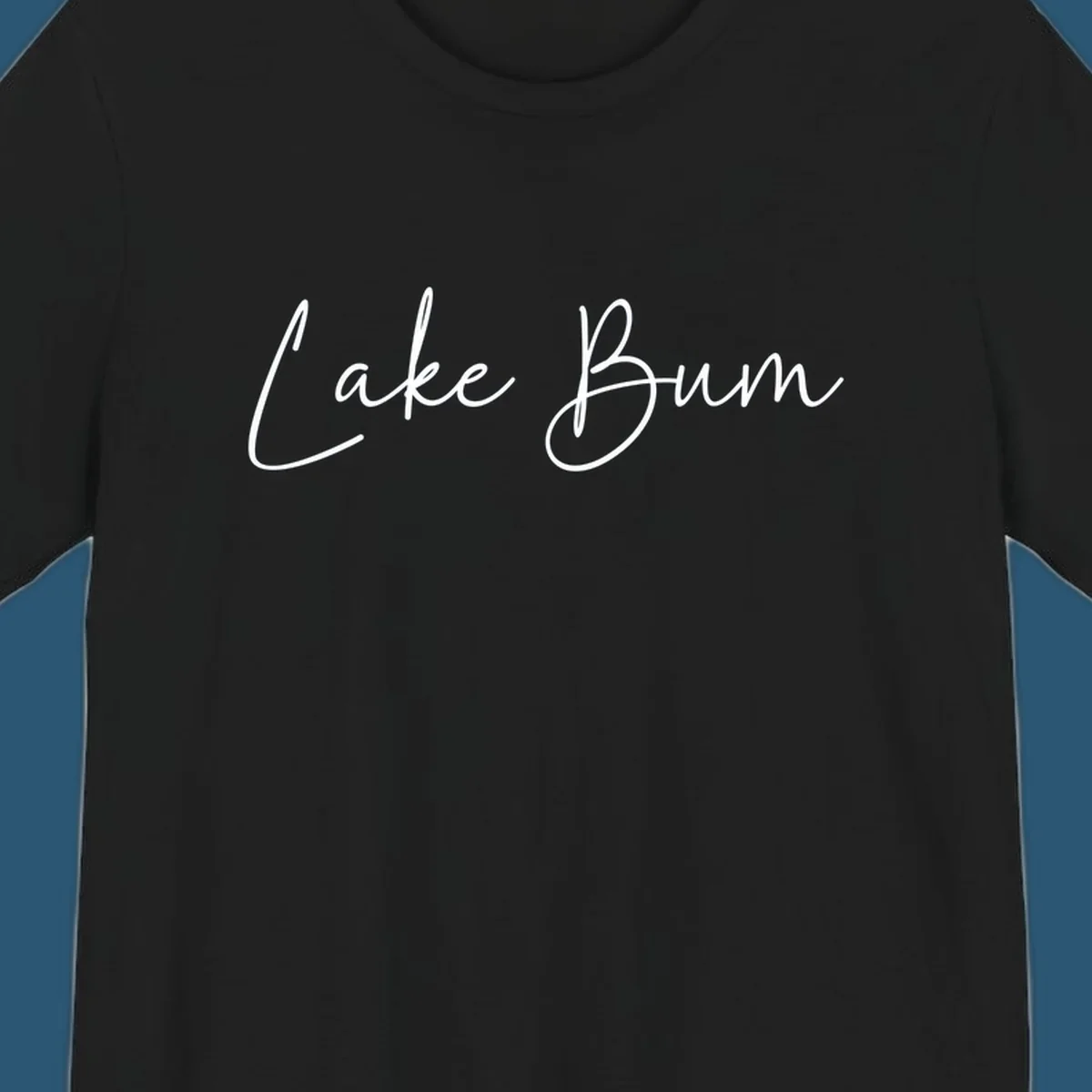 Lake Bum script logo in white on black and navy on white.