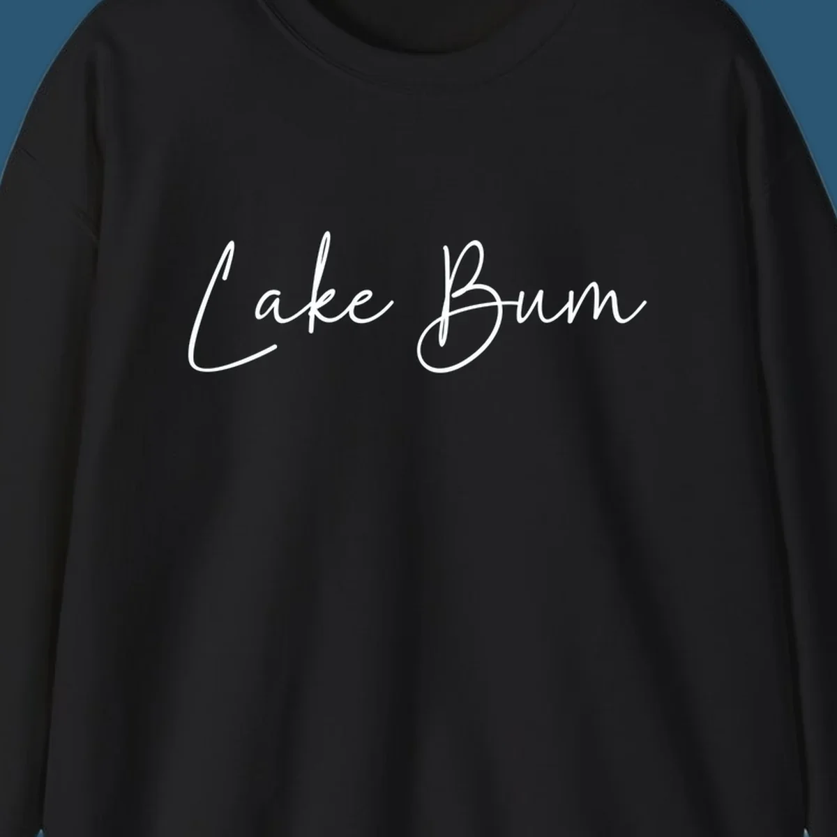 Lake Bum script logo in white on black and navy on white.