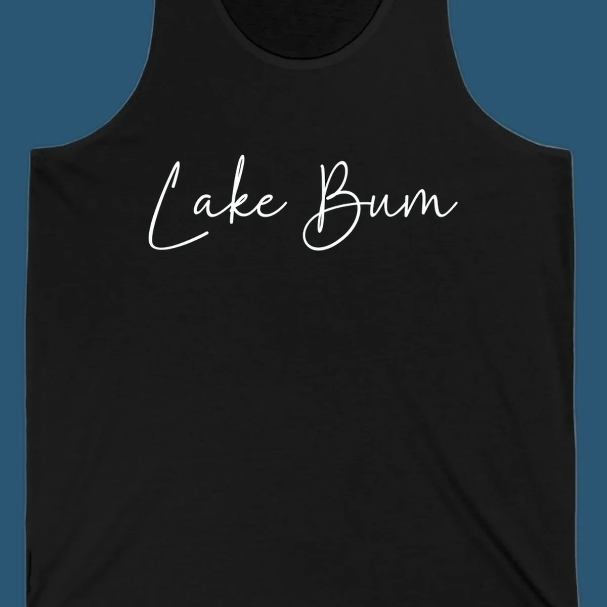 Lake Bum script logo in white on black and navy on white.