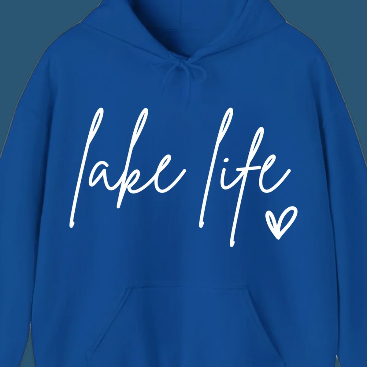 Lake life script text with a heart icon.