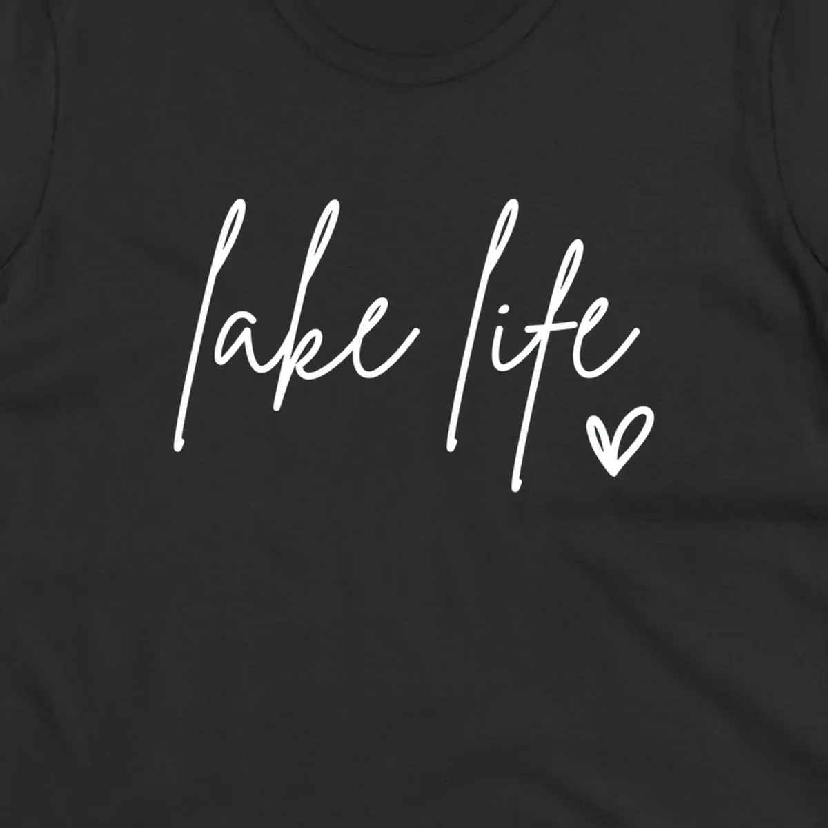 Lake life script text with a heart icon.