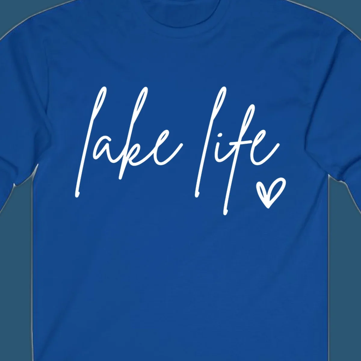 Lake life script text with a heart icon.