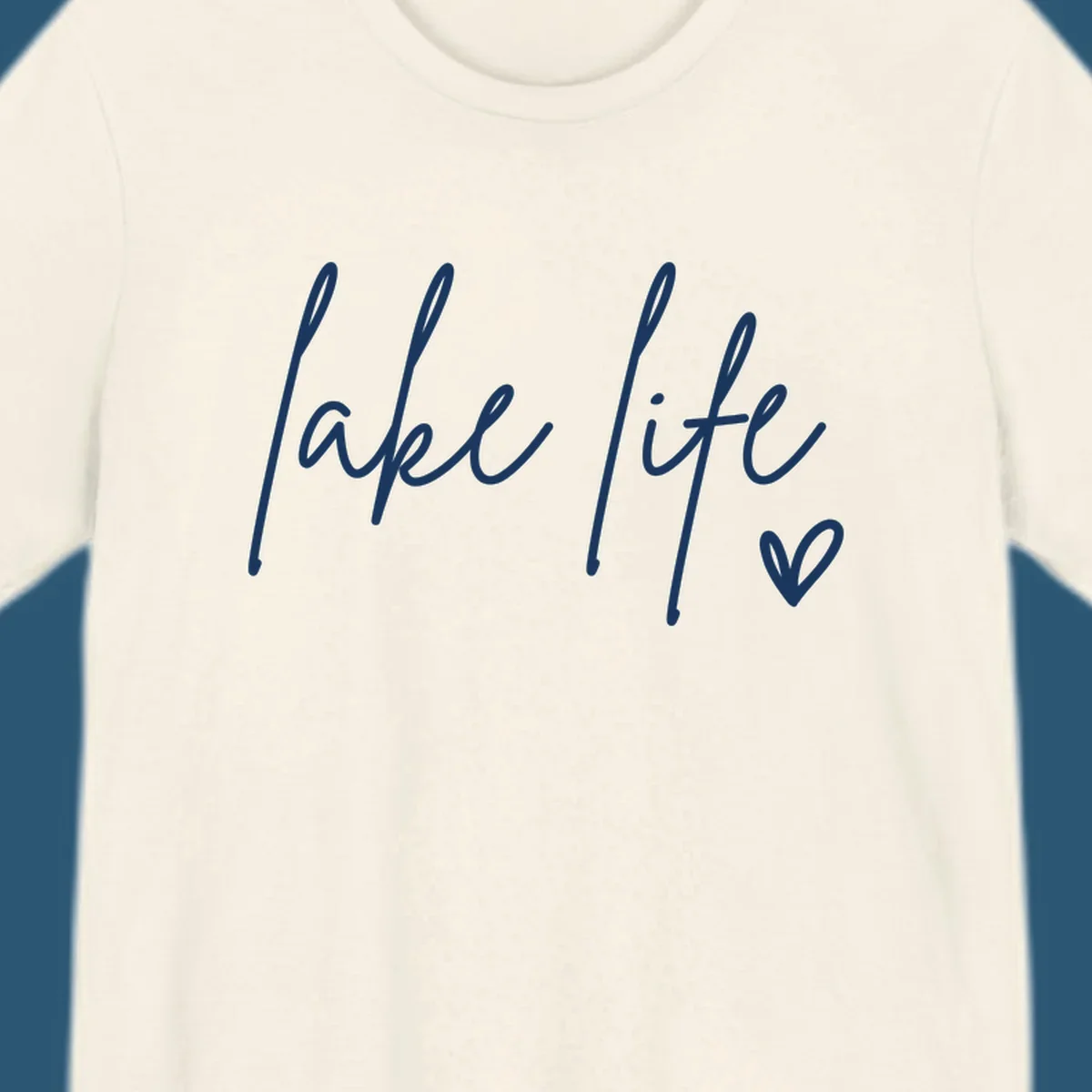 Lake life script text with a heart icon.