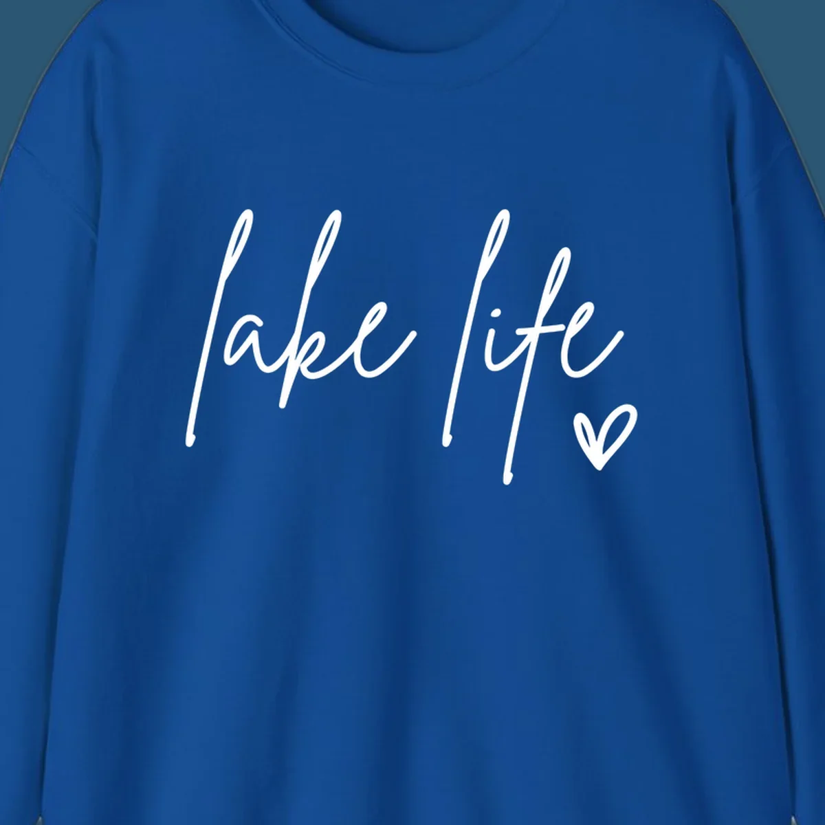 Lake life script text with a heart icon.
