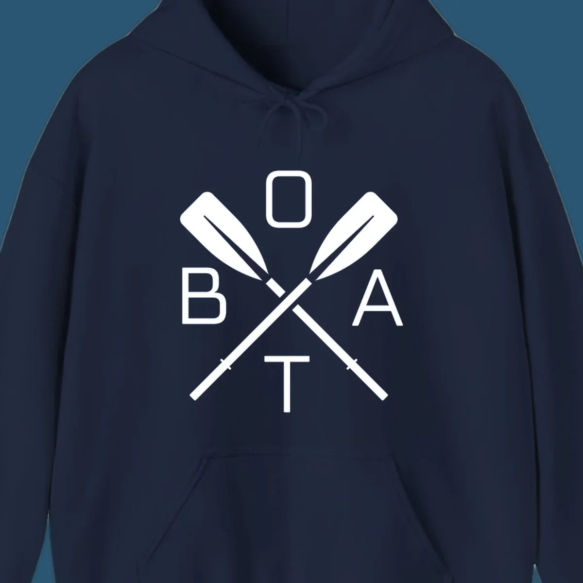 Boat oar design with letters B O A T arranged around crossed oars.