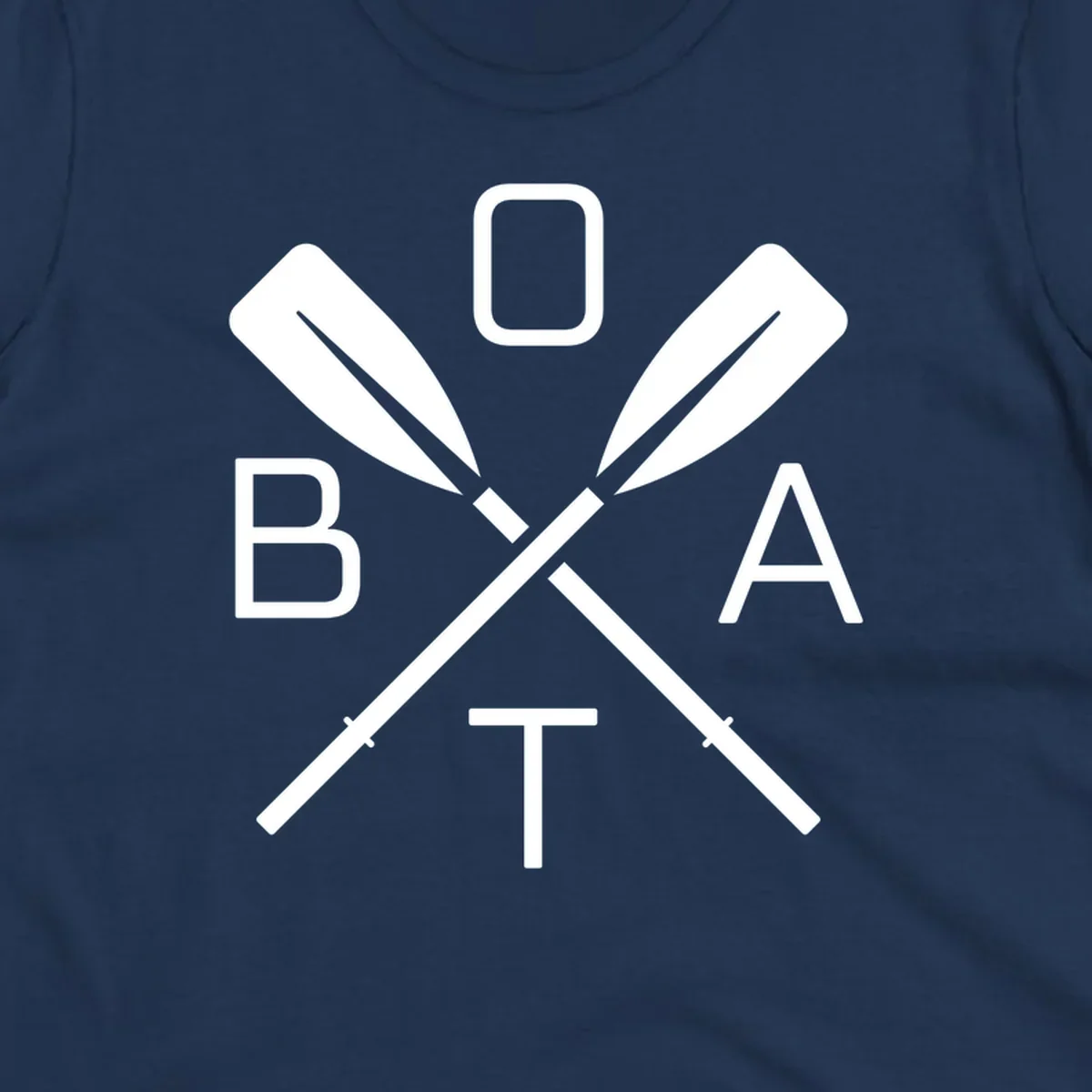 Boat oar design with letters B O A T arranged around crossed oars.