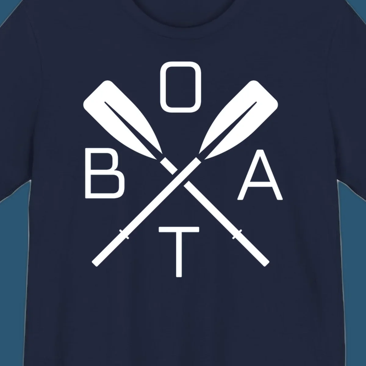 Boat oar design with letters B O A T arranged around crossed oars.