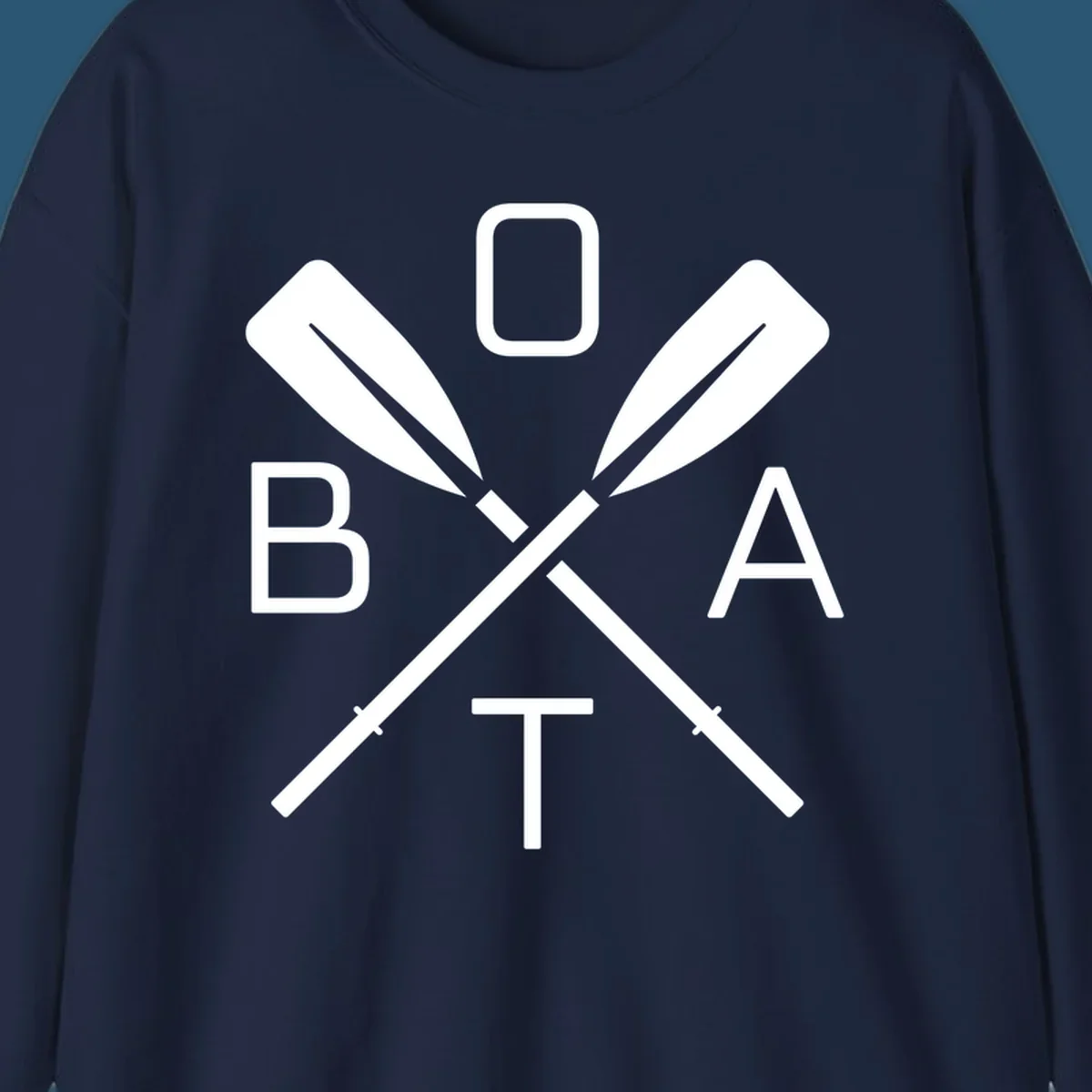 Boat oar design with letters B O A T arranged around crossed oars.