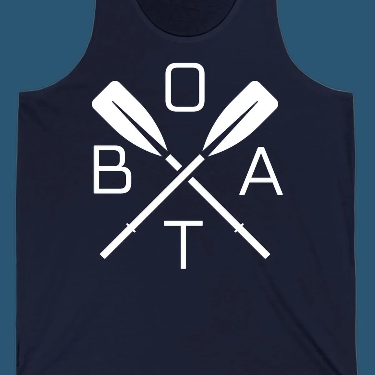 Boat oar design with letters B O A T arranged around crossed oars.