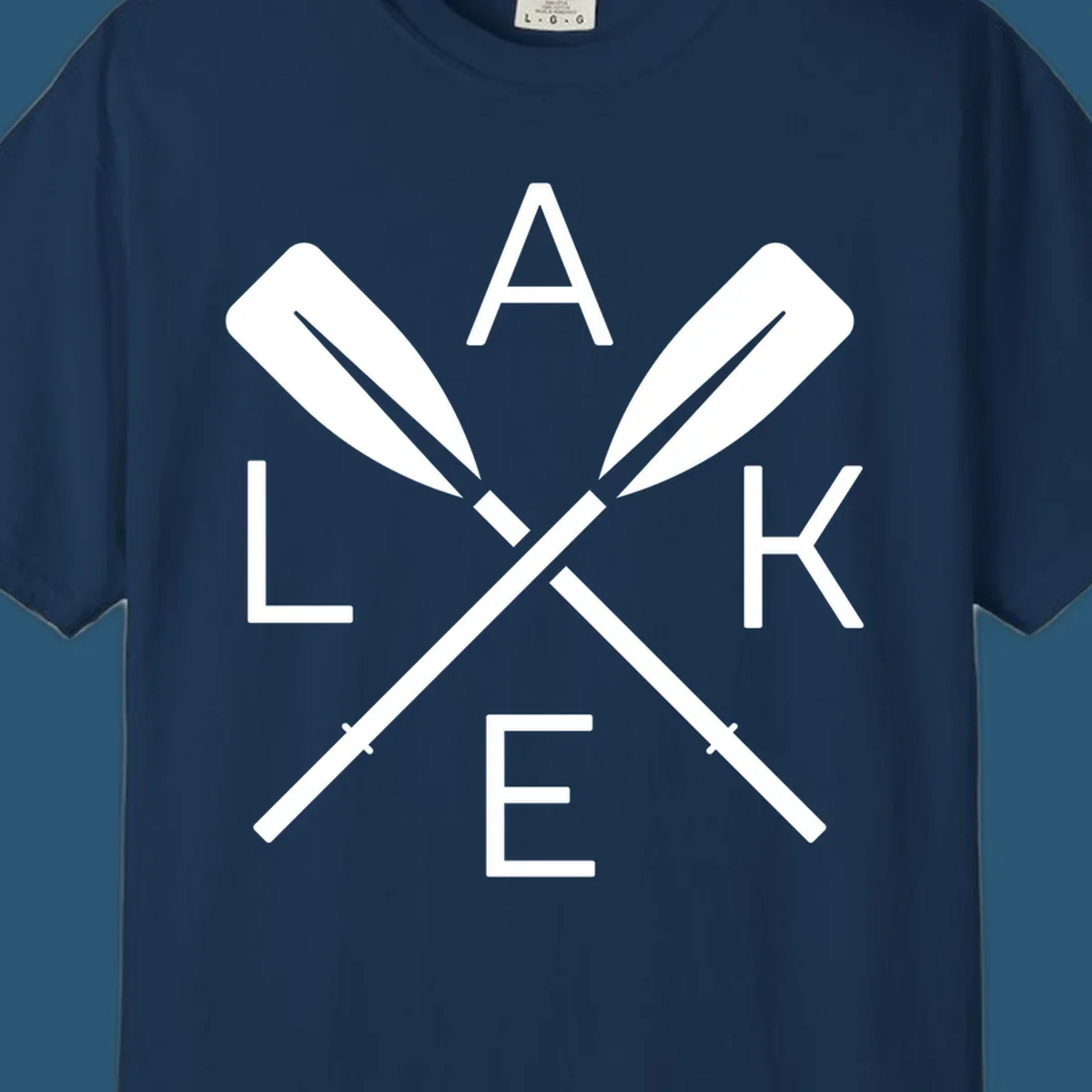 Lake Day crossed oars graphic with letters L, A, K, E. lake-day-oars.