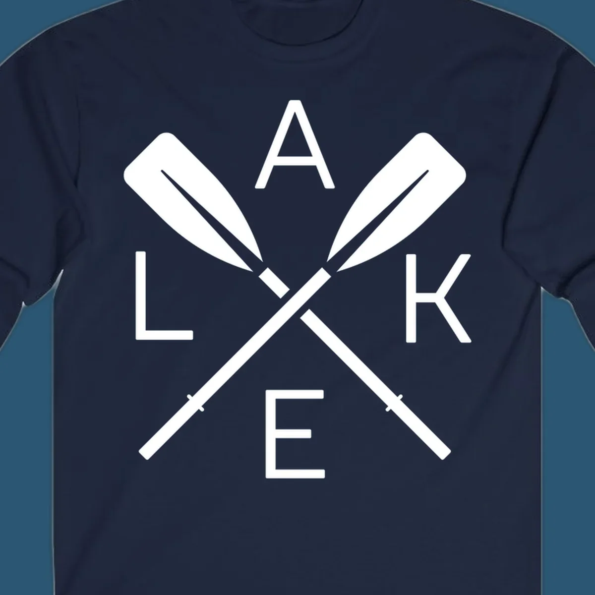 Lake Day crossed oars graphic with letters L, A, K, E. lake-day-oars.