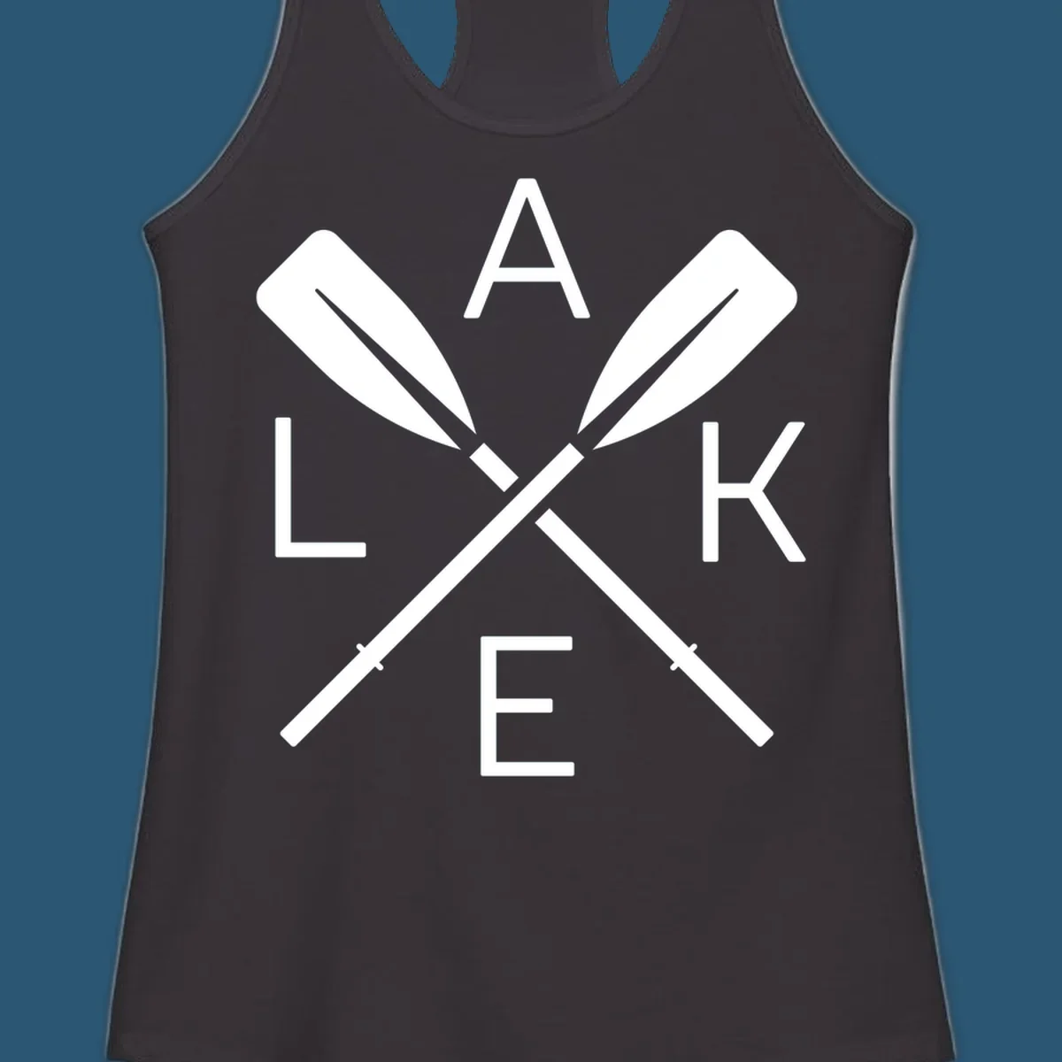 Lake Day crossed oars graphic with letters L, A, K, E. lake-day-oars.