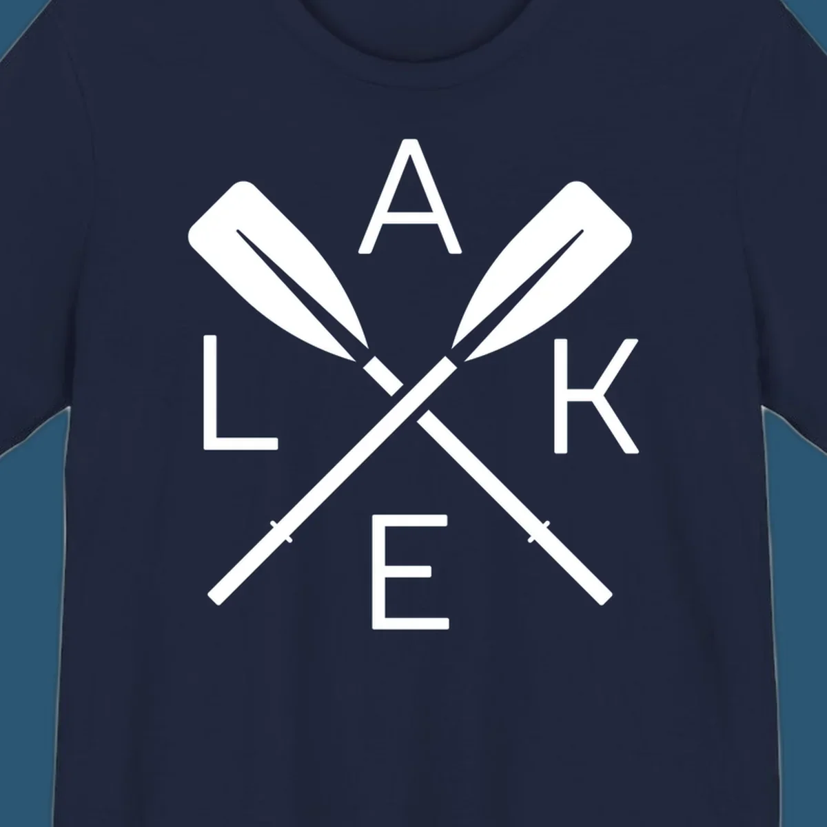 Lake Day crossed oars graphic with letters L, A, K, E. lake-day-oars.