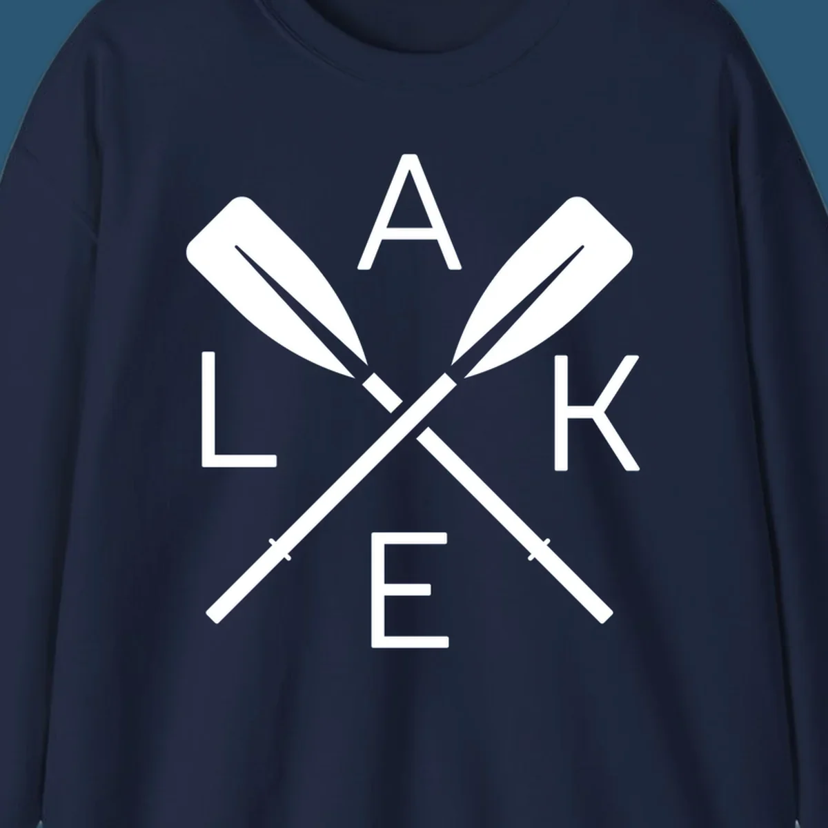 Lake Day crossed oars graphic with letters L, A, K, E. lake-day-oars.