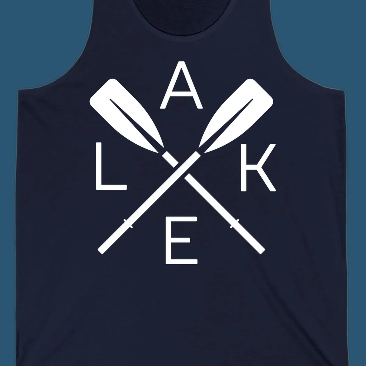 Lake Day crossed oars graphic with letters L, A, K, E. lake-day-oars.