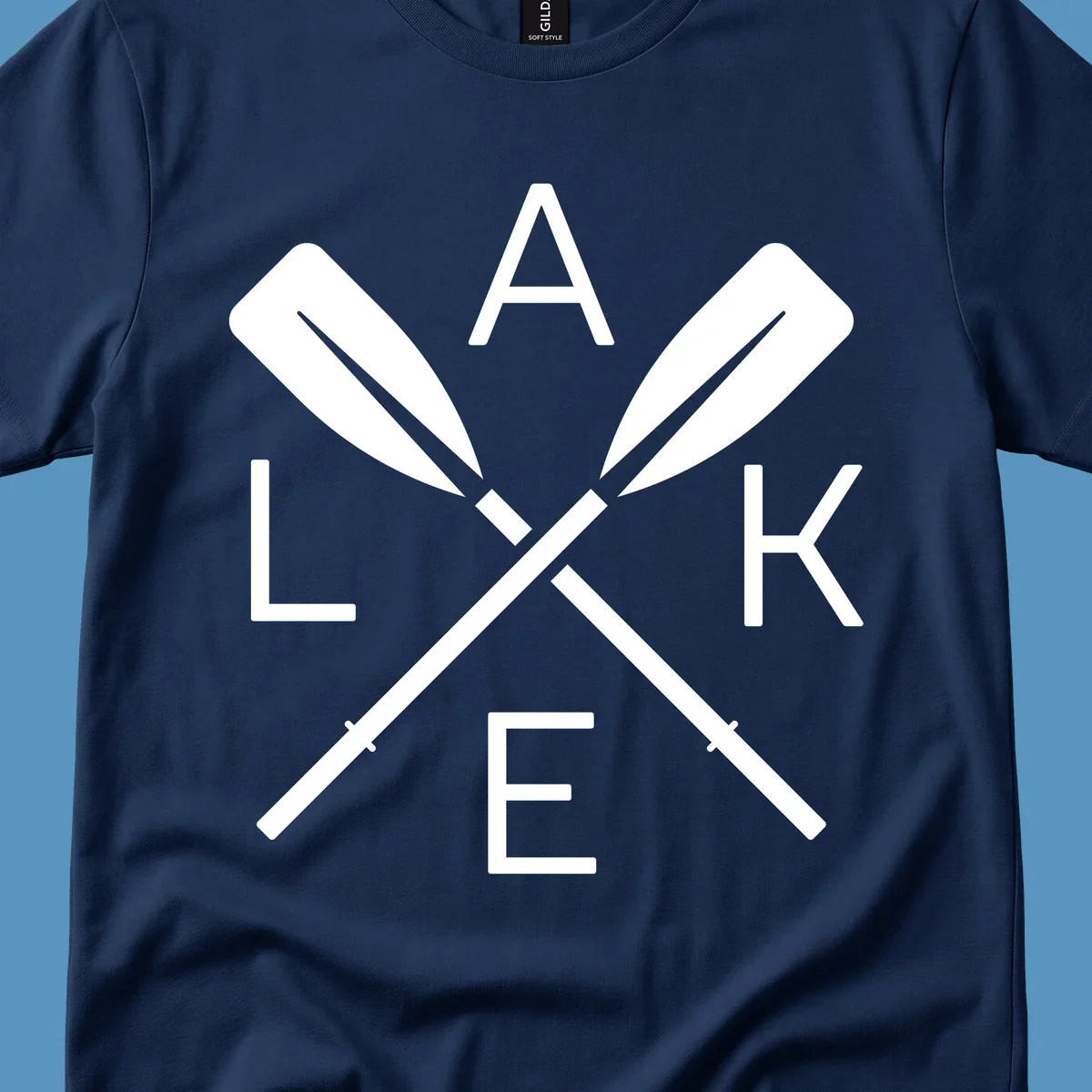 Lake Day crossed oars graphic with letters L, A, K, E. lake-day-oars.