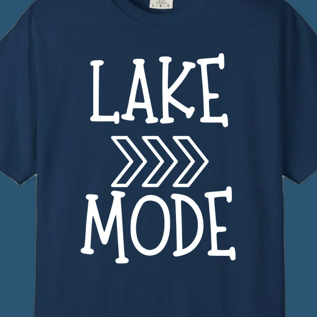 Lake Mode text with chevron arrows design, white on black and navy on white variants.