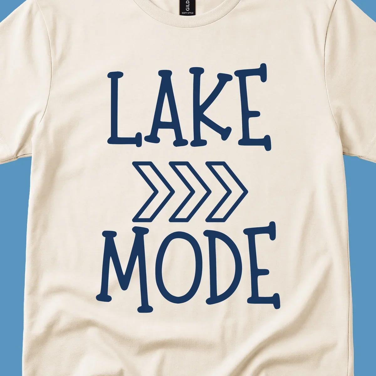Lake Mode text with chevron arrows design, white on black and navy on white variants.