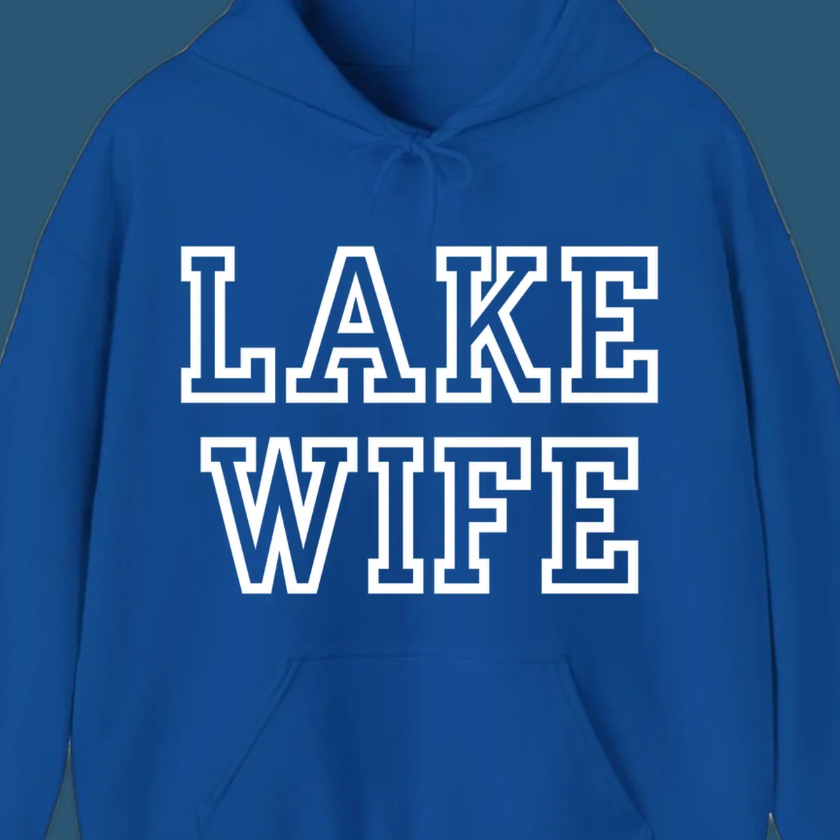 Lake Wife text in collegiate font, navy and white colors, on dark and light backgrounds.