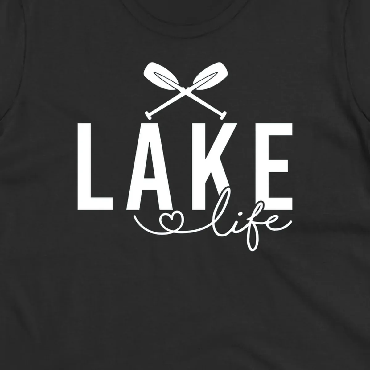 Lake Life design with crossed oars and heart, featuring the words LAKE and life.